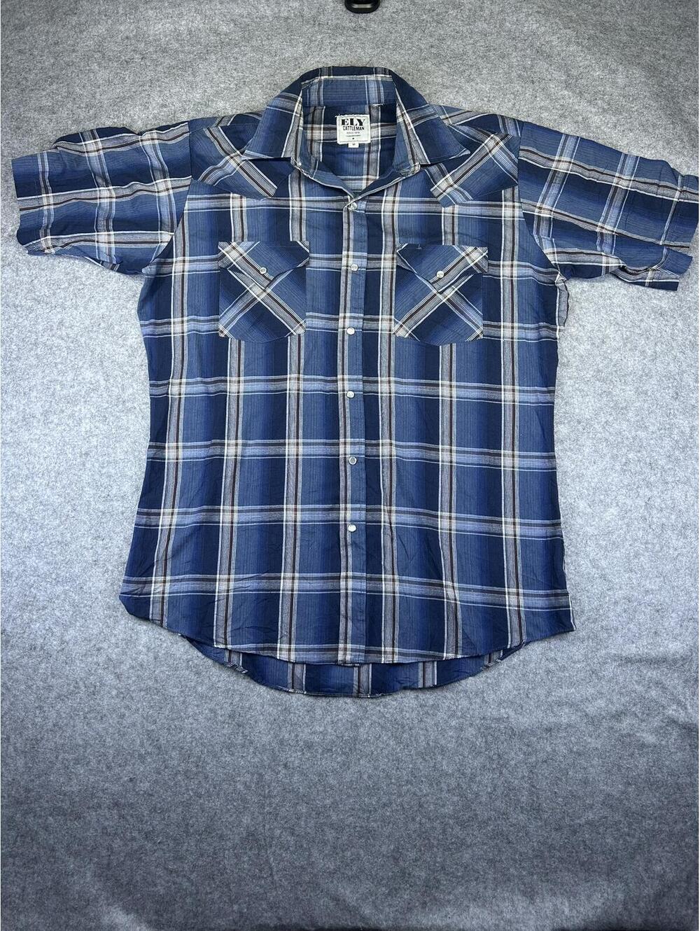 Vtg ELY Cattleman Pearl Snap Western Shirt Short Sleeve Men's Medium Cowboy Farm